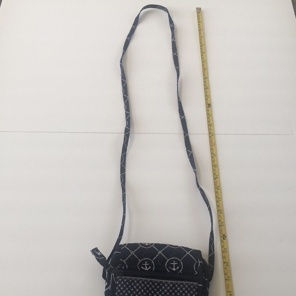 Nautical fabric small bag with multiple pockets and zippers in navy and white - Picture 4 of 9